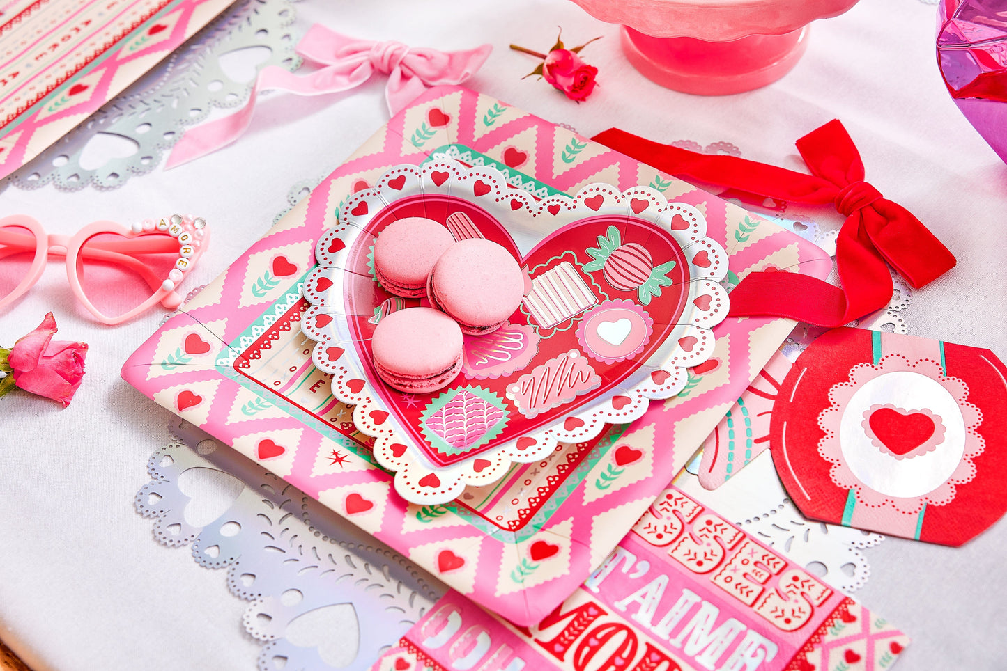 Pink & Red Velvet Clip-on Bow Set (5 count)