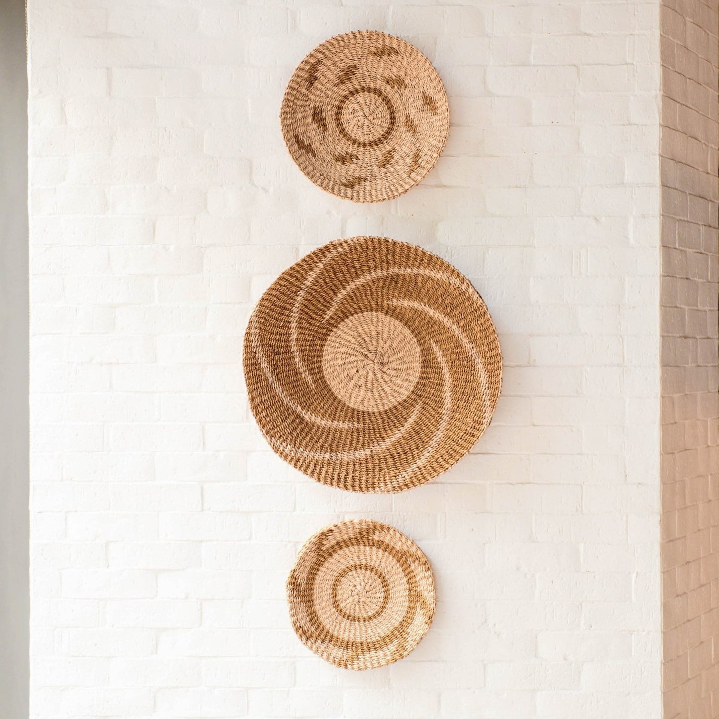 Natural + Brown Wall Baskets, Medium - Round Wall Baskets | LIKHÂ