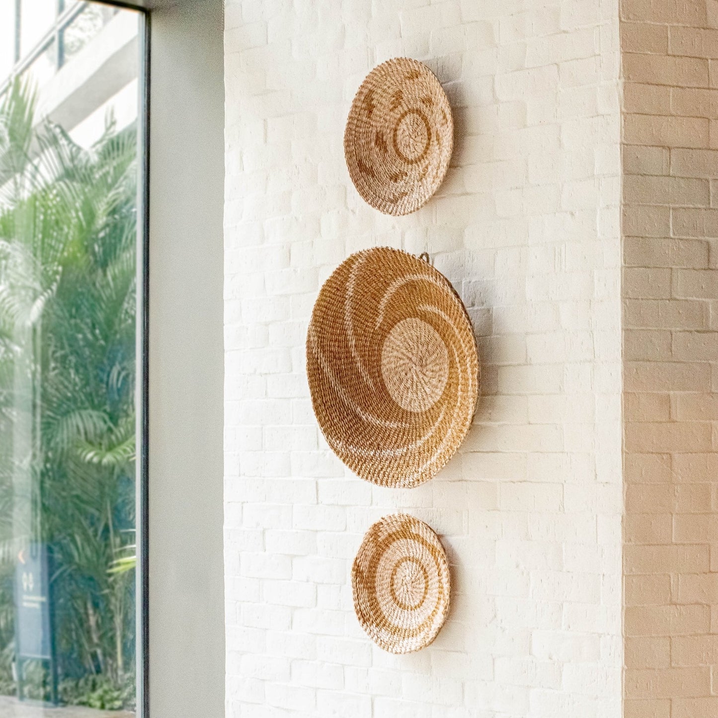 Natural + Brown Wall Baskets, Medium - Round Wall Baskets | LIKHÂ