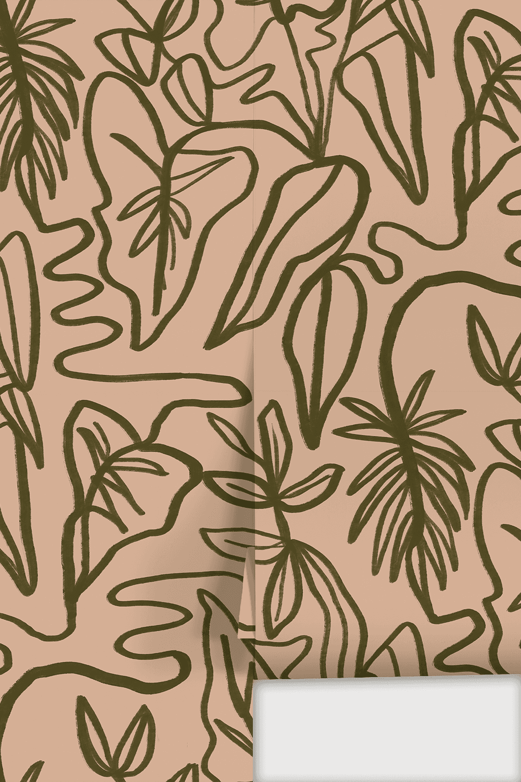 Inked Foliage Wallpaper, peach and olive green