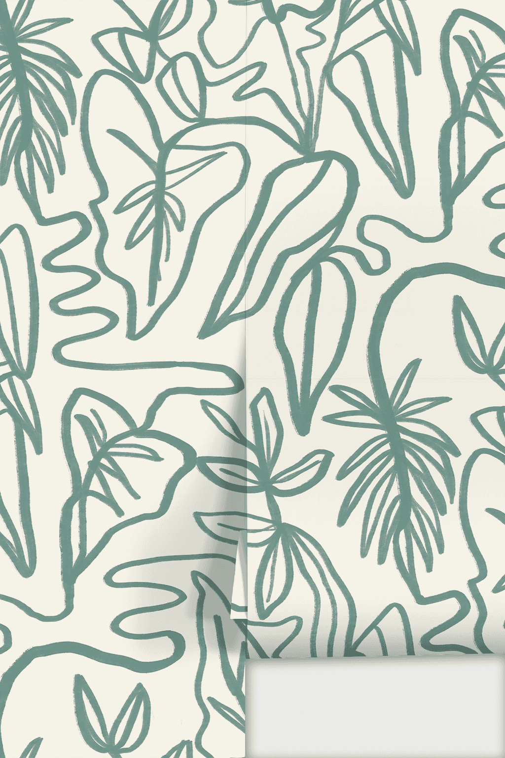 Inked Foliage Wallpaper, white and teal