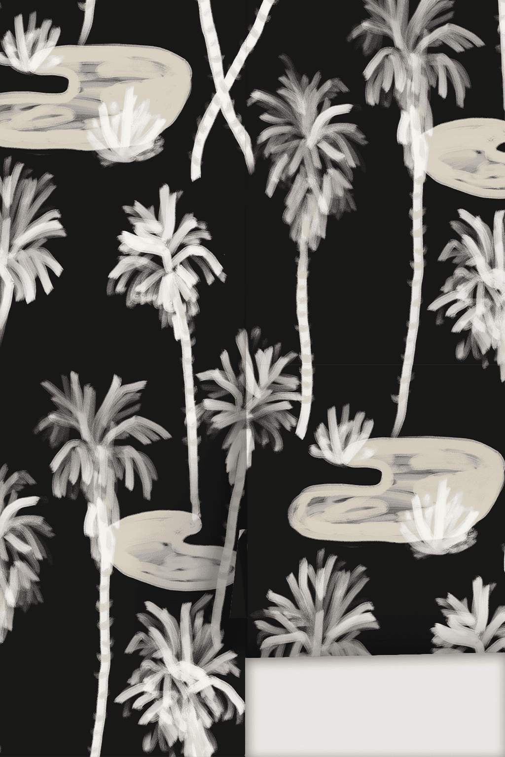 Palm Oasis Wallpaper, black and off-white