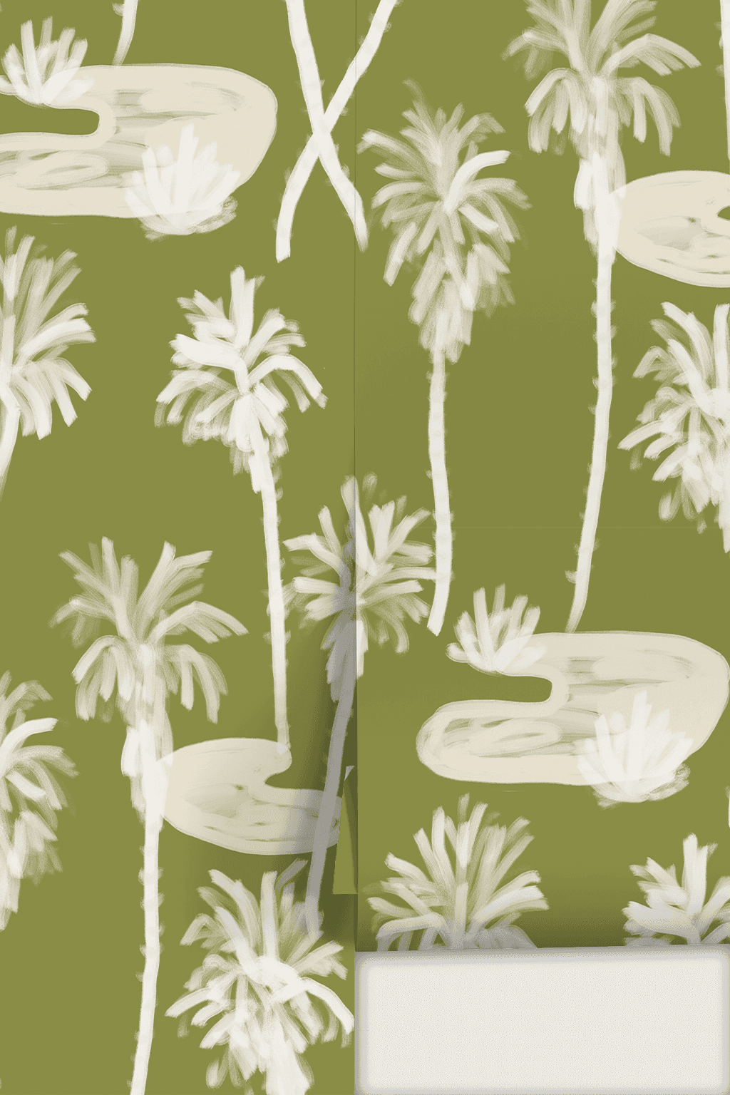 Palm Oasis Wallpaper, olive green and white
