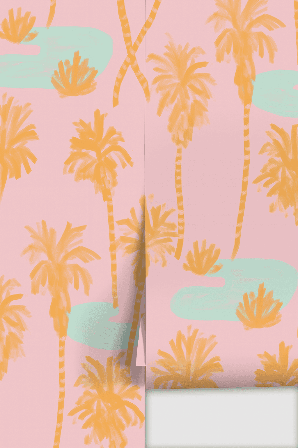 Palm Oasis Wallpaper, pink and orange