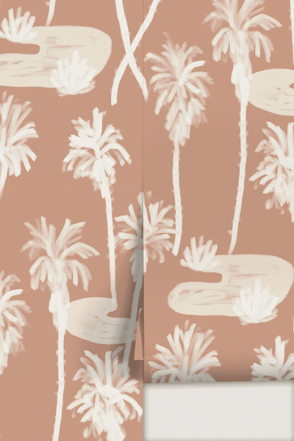 Palm Oasis Wallpaper, terra cotta and white