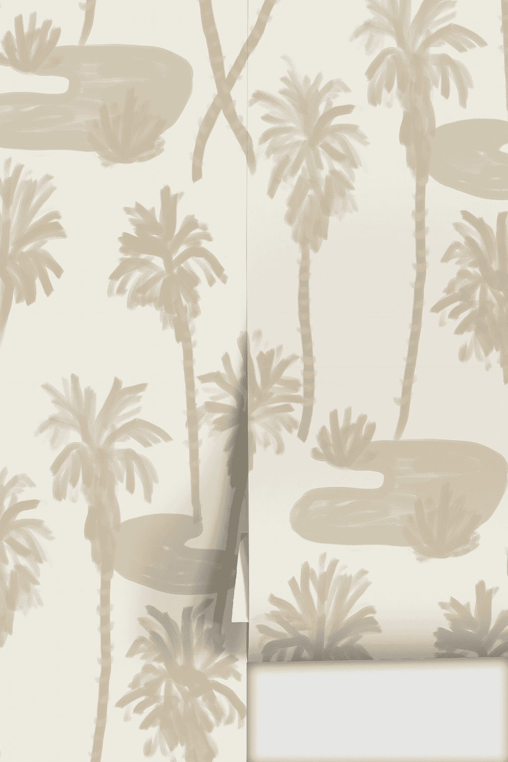 Palm Oasis Wallpaper, tan and white