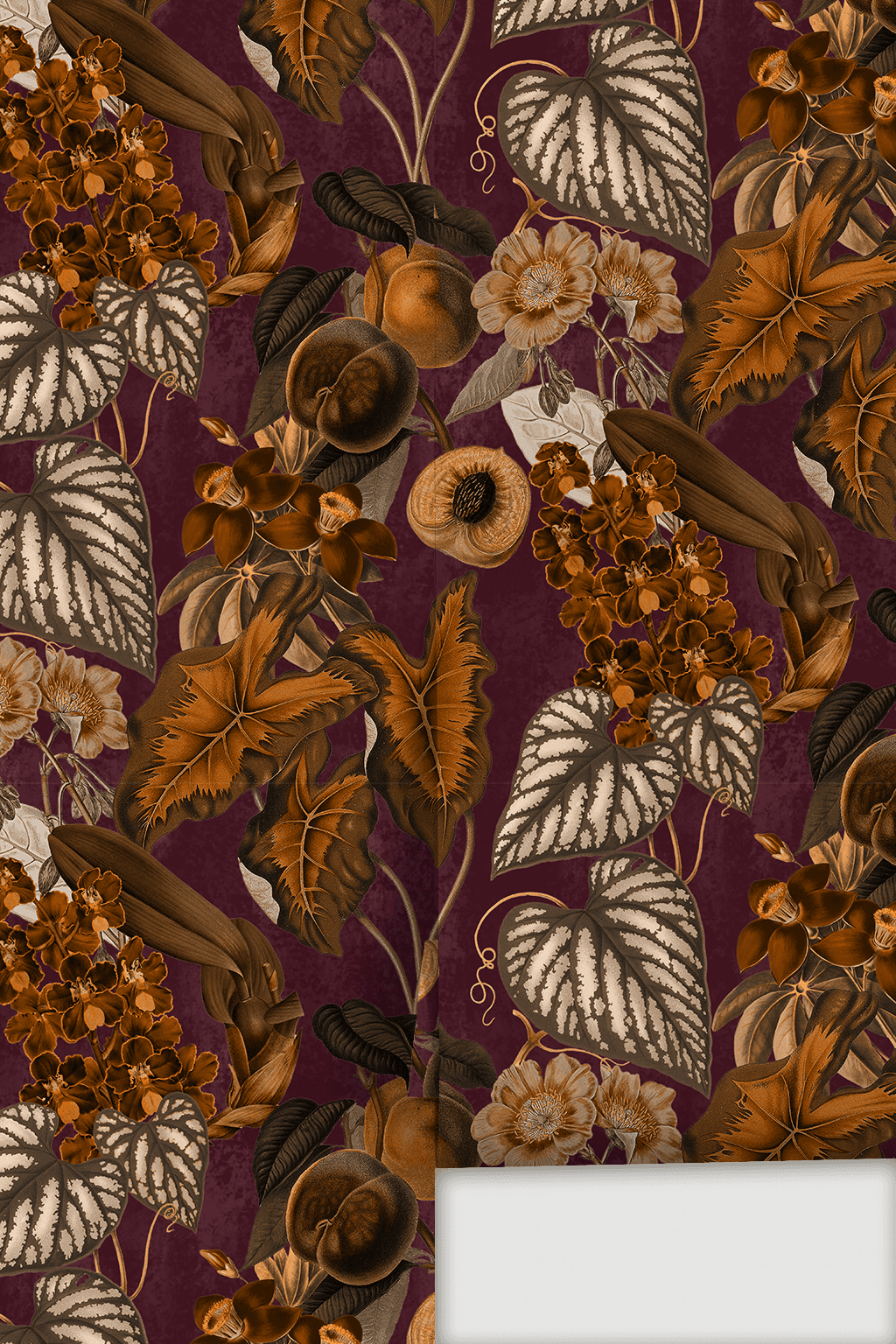 Cali Tropicale Wallpaper, eggplant and toffee