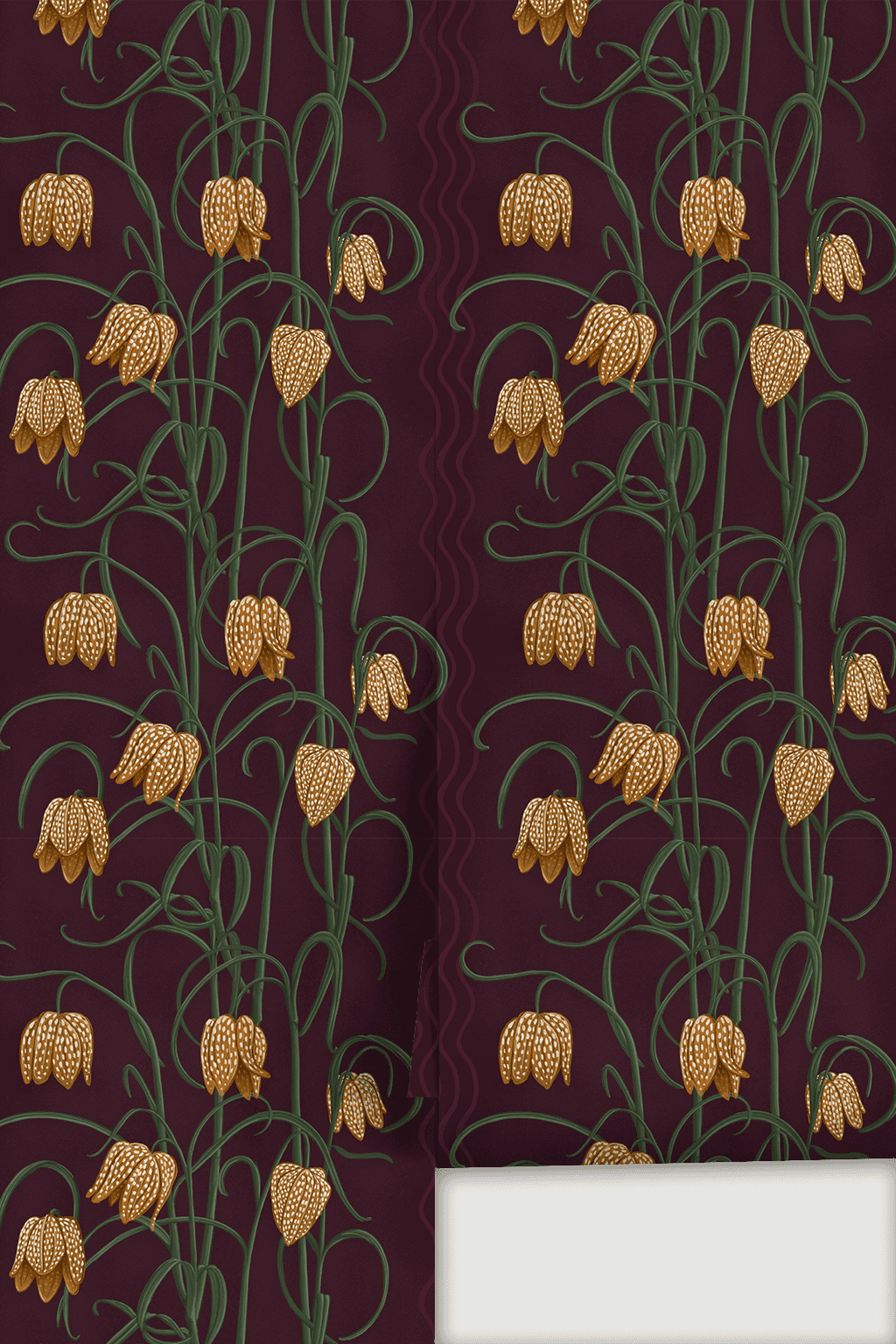 Campanas Wallpaper, eggplant and toffee