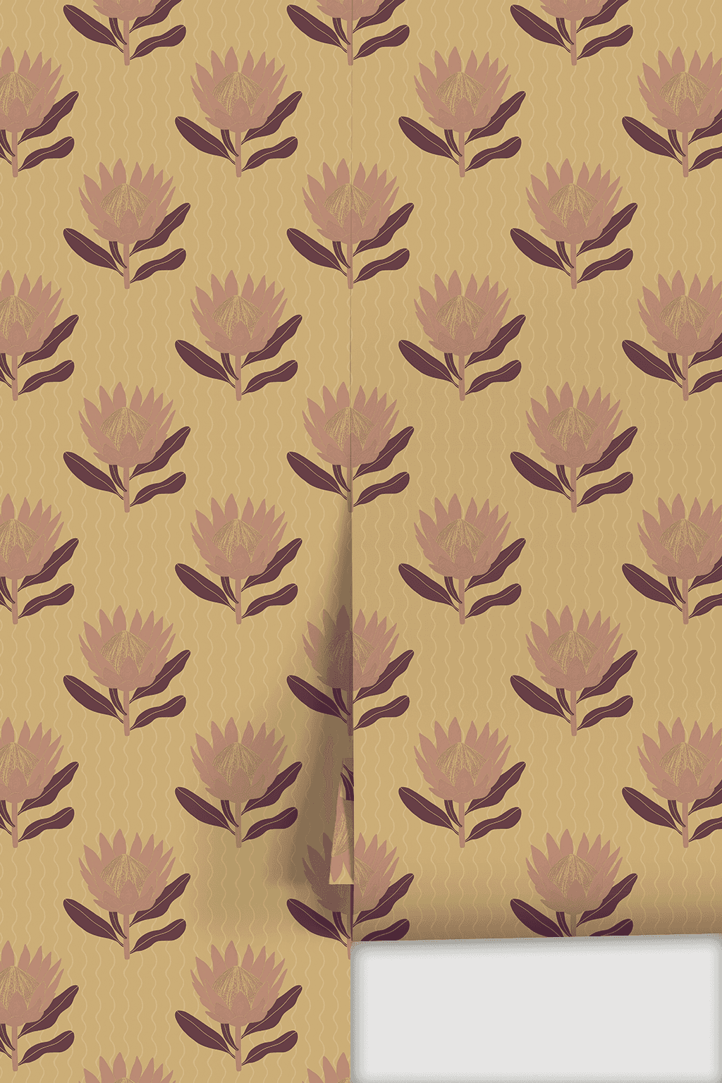 King Protea Wallpaper, butter yellow and mauve