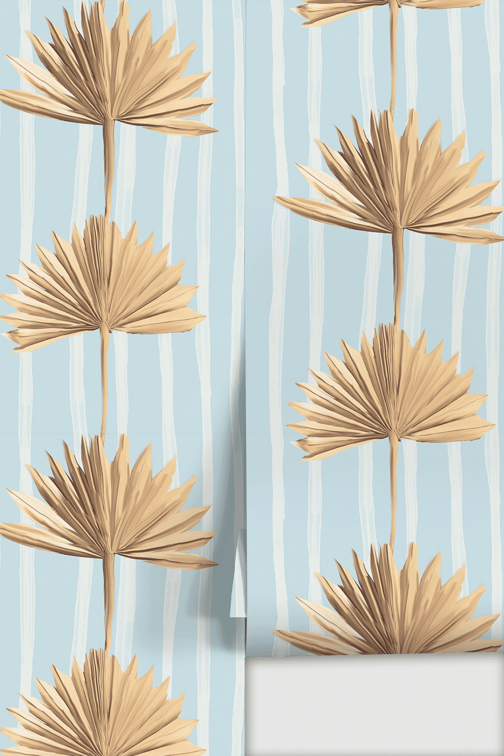 Stripey Palm Wallpaper, light blue and tan