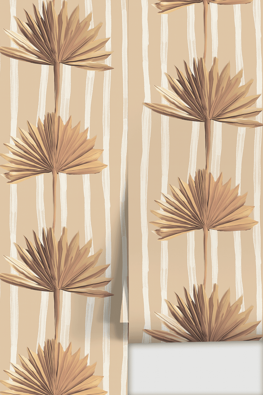 Stripey Palm Wallpaper, nude and off-white