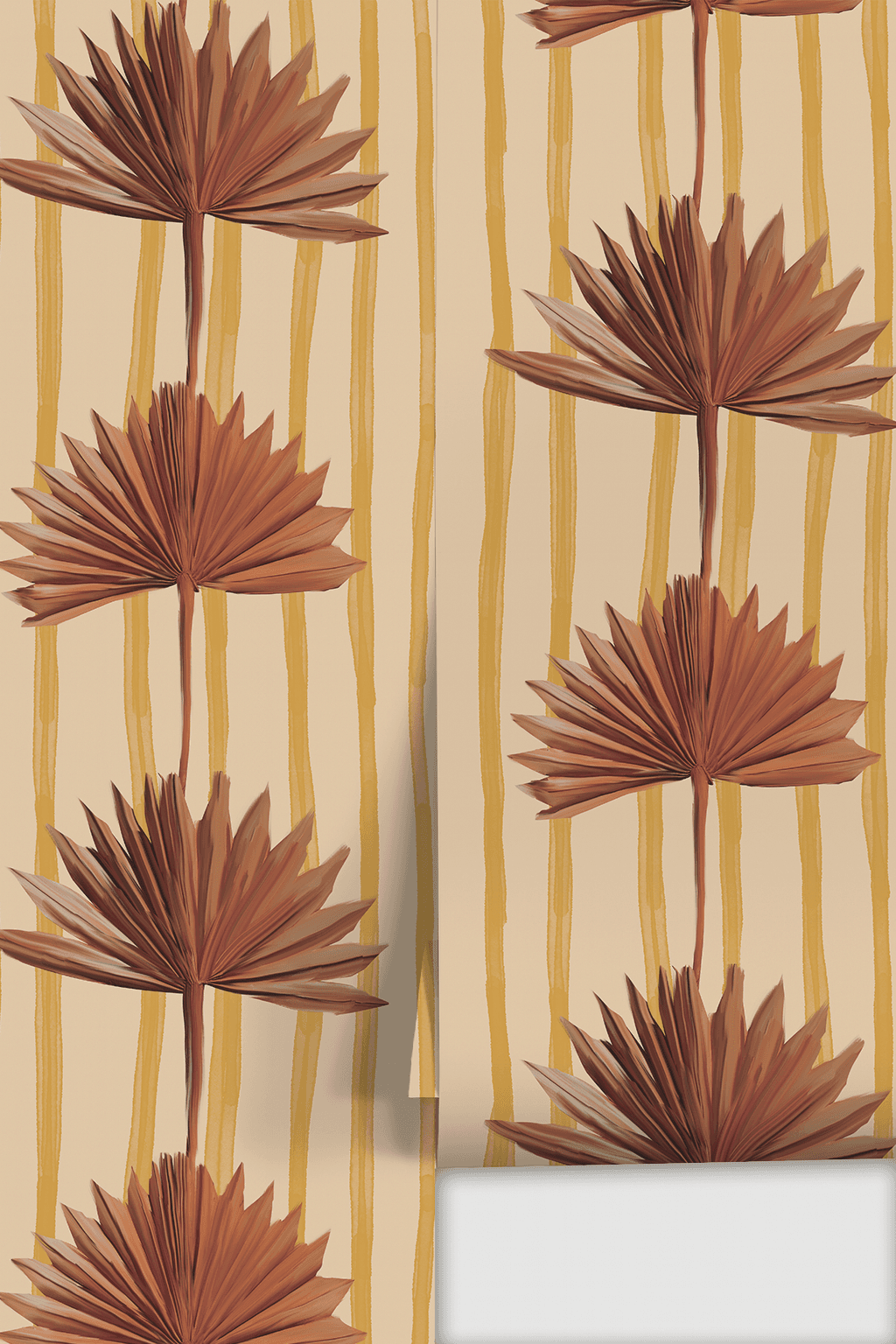 Stripey Palm Wallpaper, nude mustard and rust