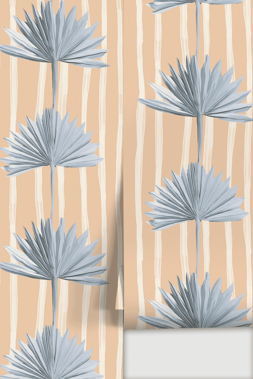 Stripey Palm Wallpaper, peach and blue