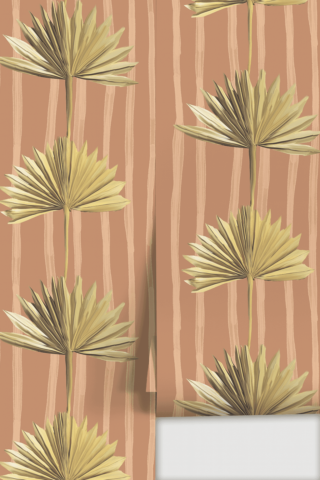 Stripey Palm Wallpaper, terra cotta and yellow