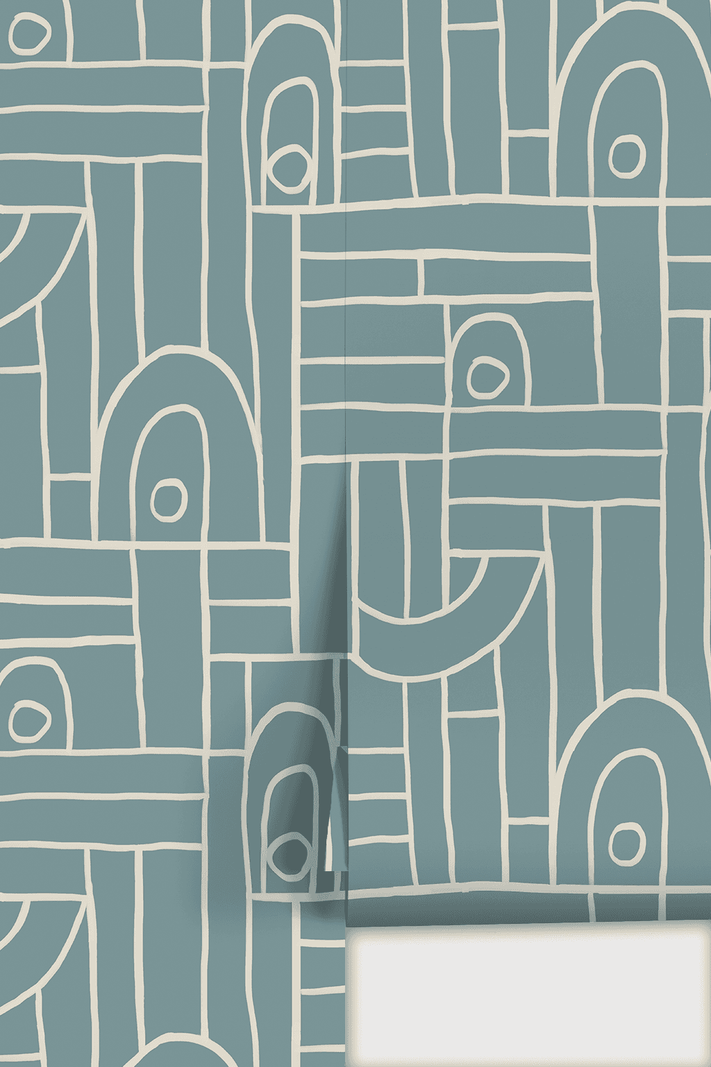 Deco Tile Wallpaper, dusty blue and white
