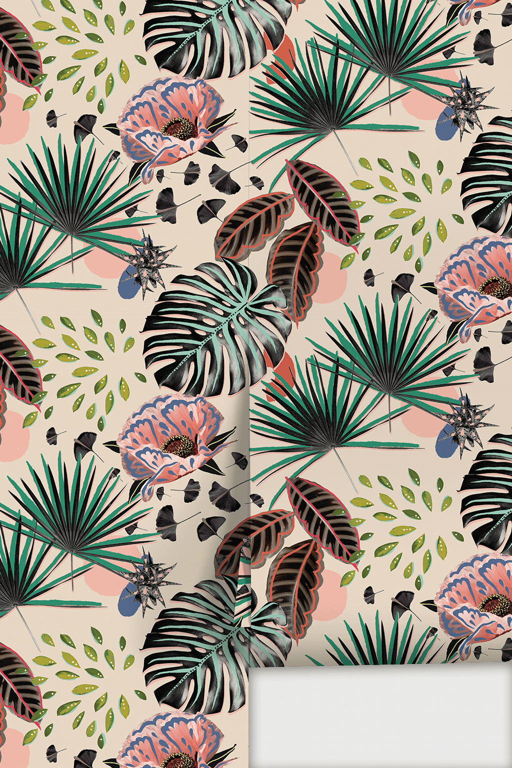 Floral Pop Wallpaper, teal and pink