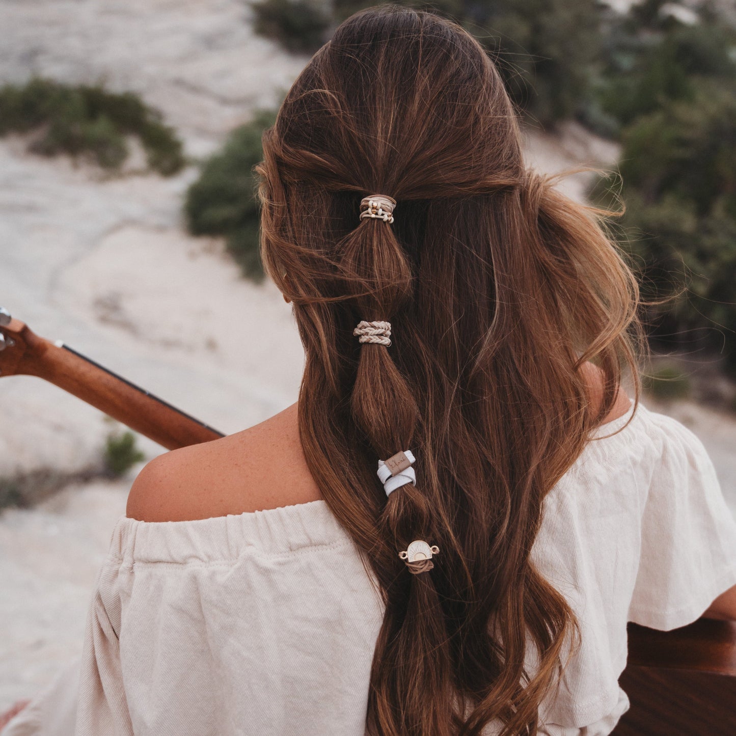 "Rise" Cream and Tan With Gold & Sun Accents Hair Tie Bracelets
