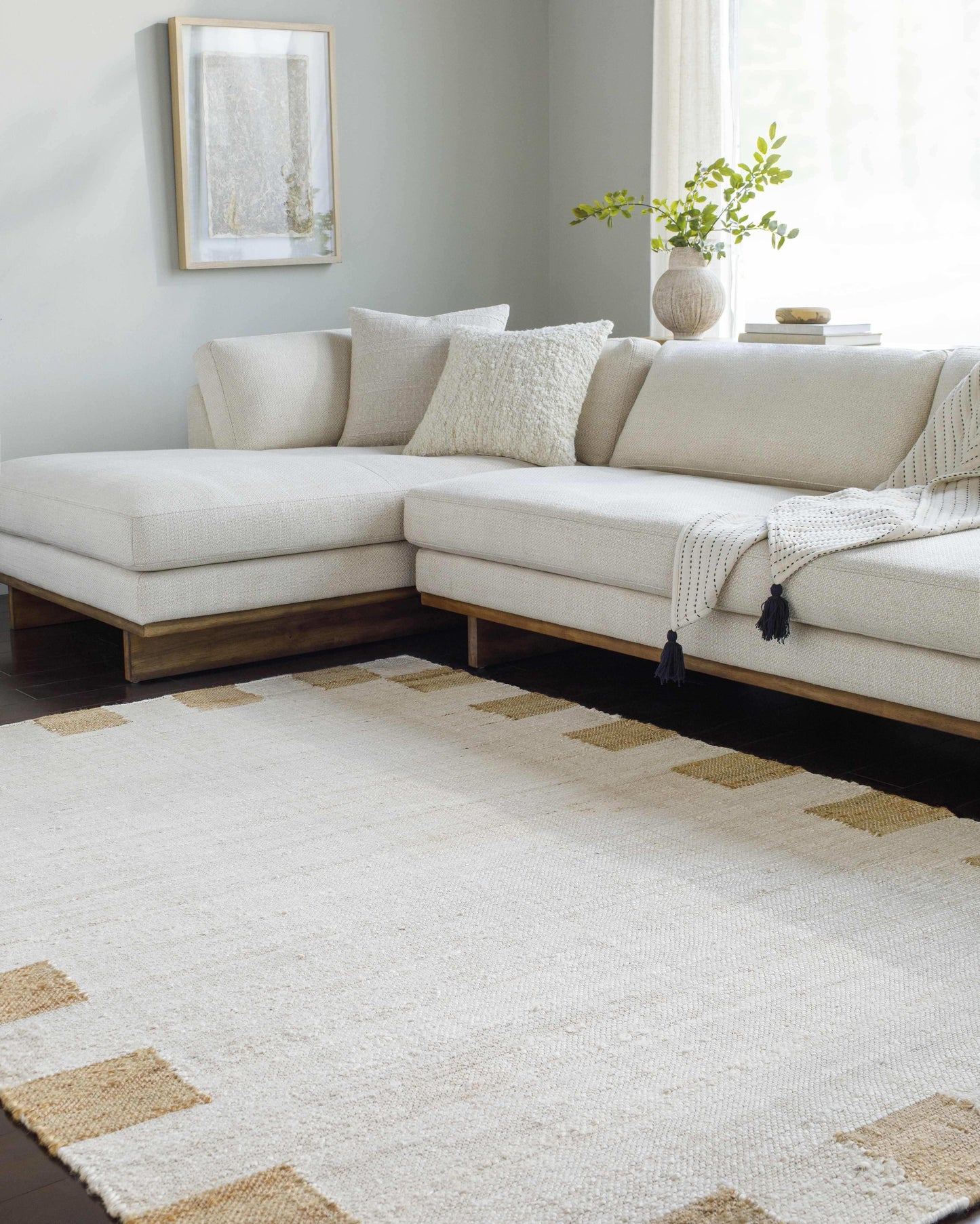 Yuval Dotted Bordered Jute Carpet - Clearance