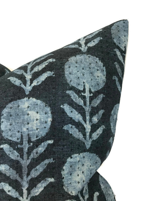 Zinnia Pillow Cover in Indigo Blue, McLaurin + Piercy Textiles