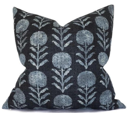 Zinnia Pillow Cover in Indigo Blue, McLaurin + Piercy Textiles