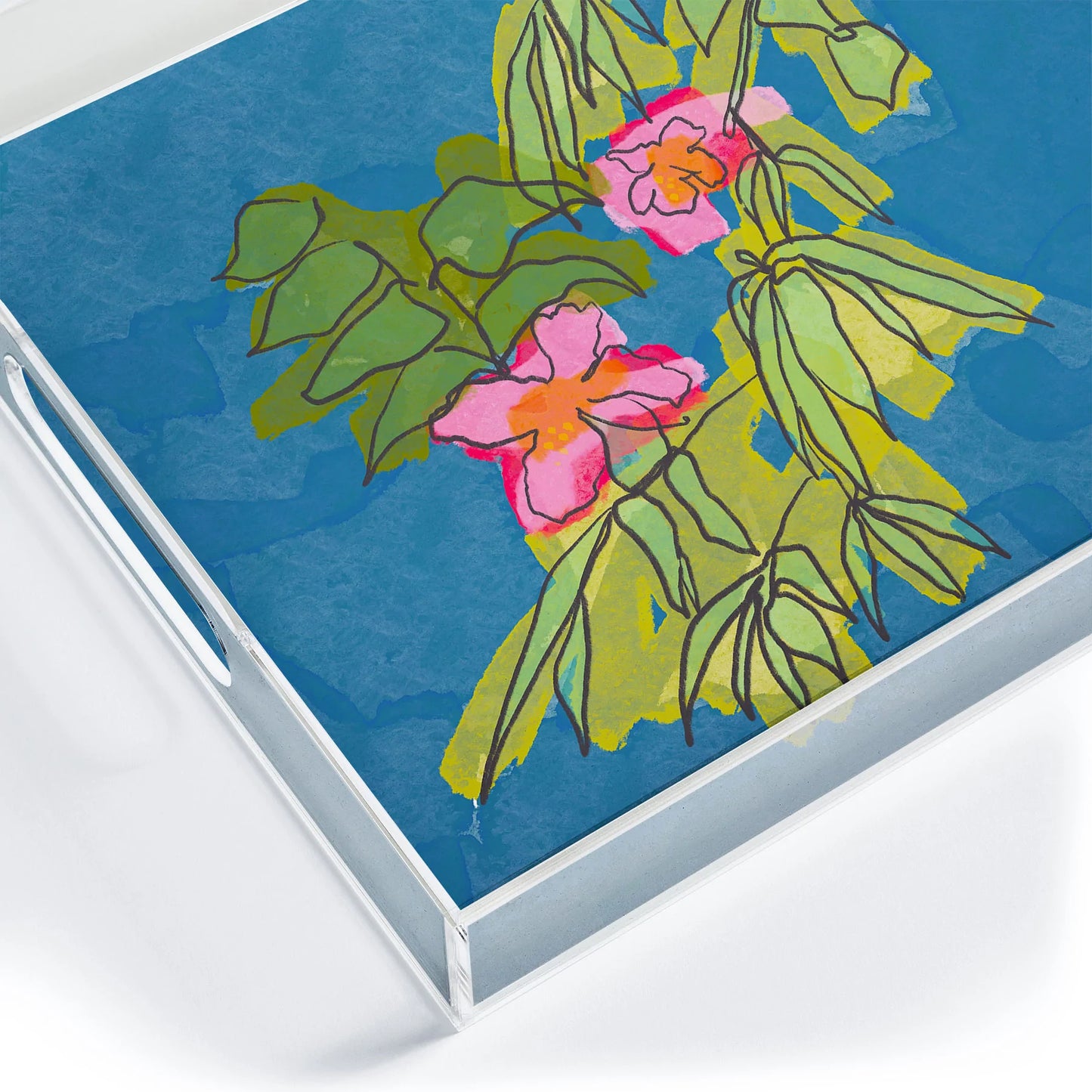 Flowers on Captiva Acrylic Tray - Medium w/Handles