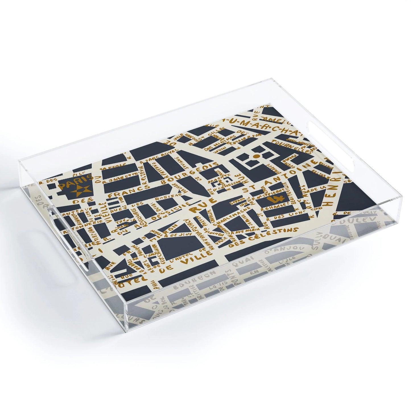 Paris Map Grey Acrylic Tray - Medium w/Handles