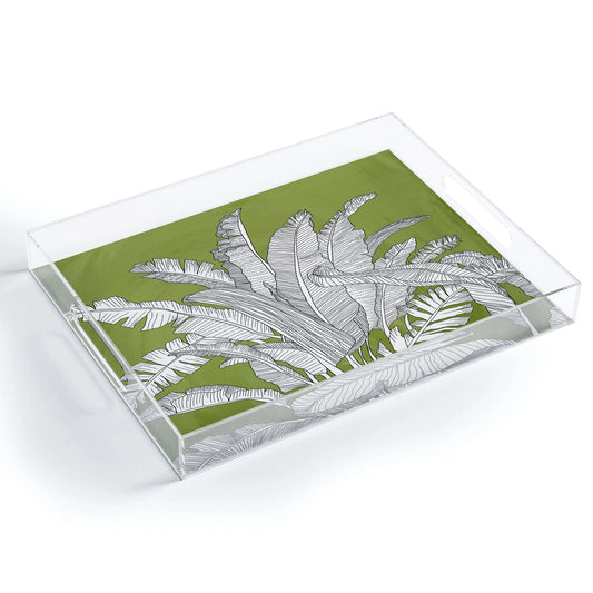 Banana Leaves on Green Acrylic Tray - Medium w/Handles
