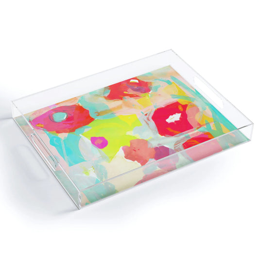 Teal Pop Bouquet Acrylic Tray - Medium w/Handles