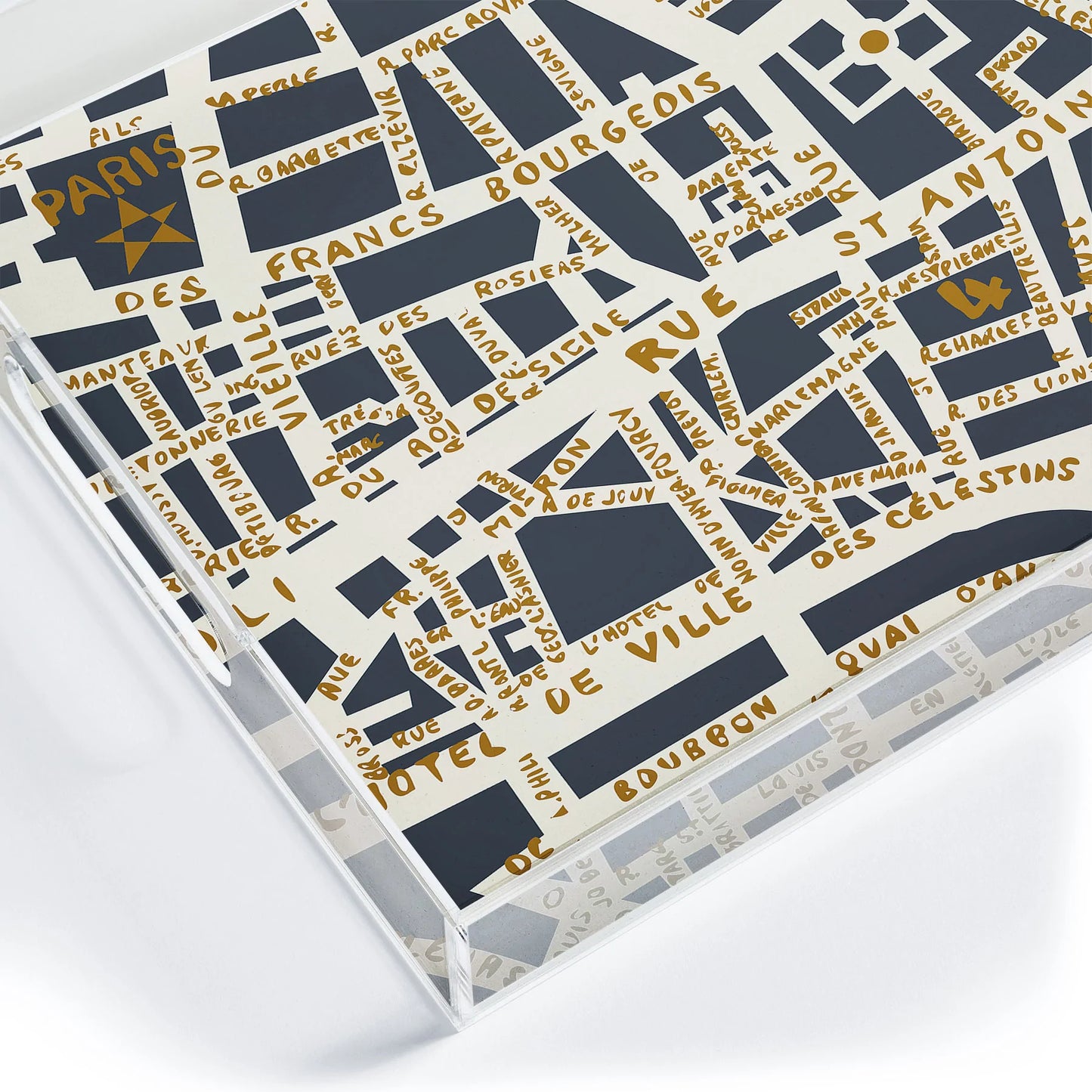 Paris Map Grey Acrylic Tray - Medium w/Handles