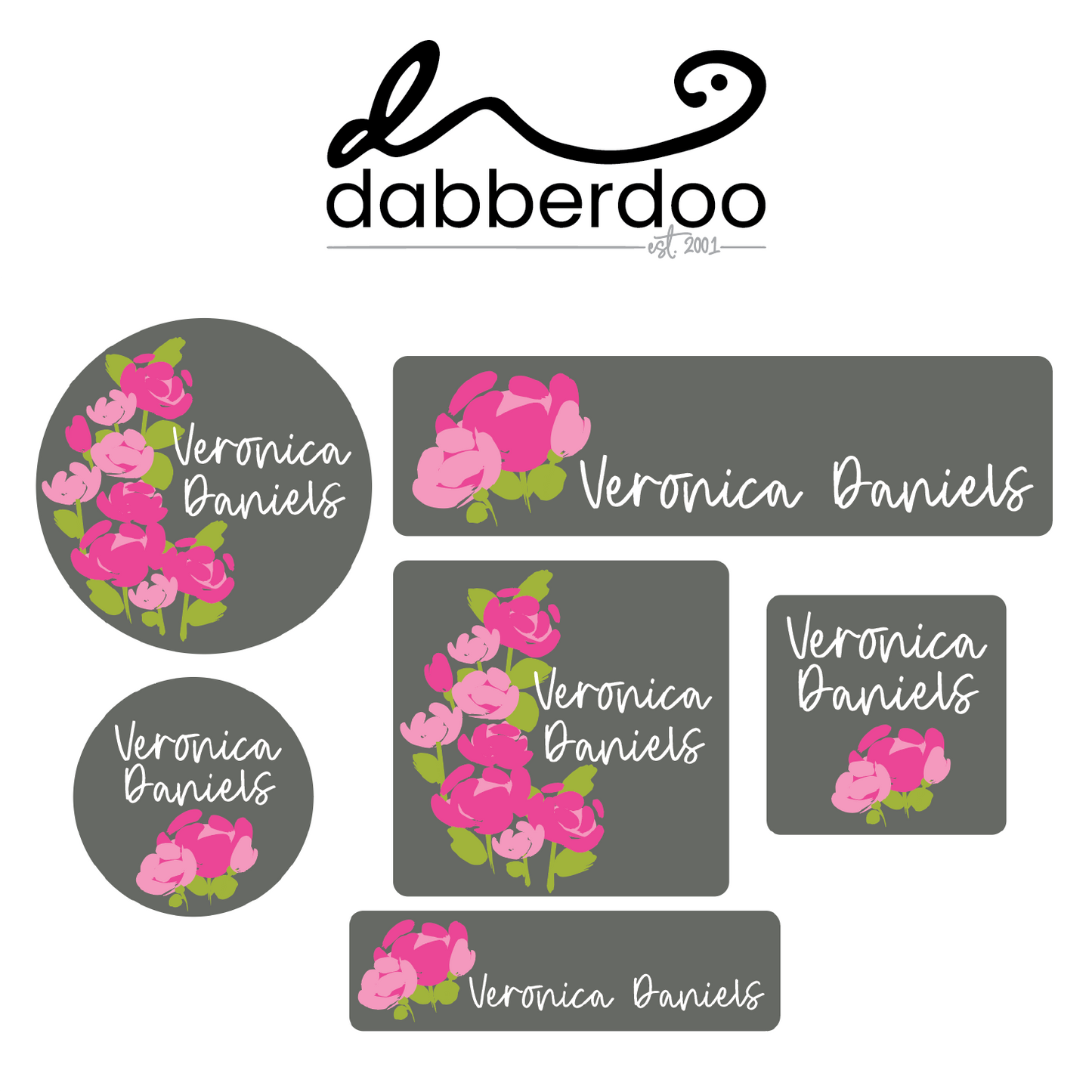 Pink Bouquet on Grey ID Labels