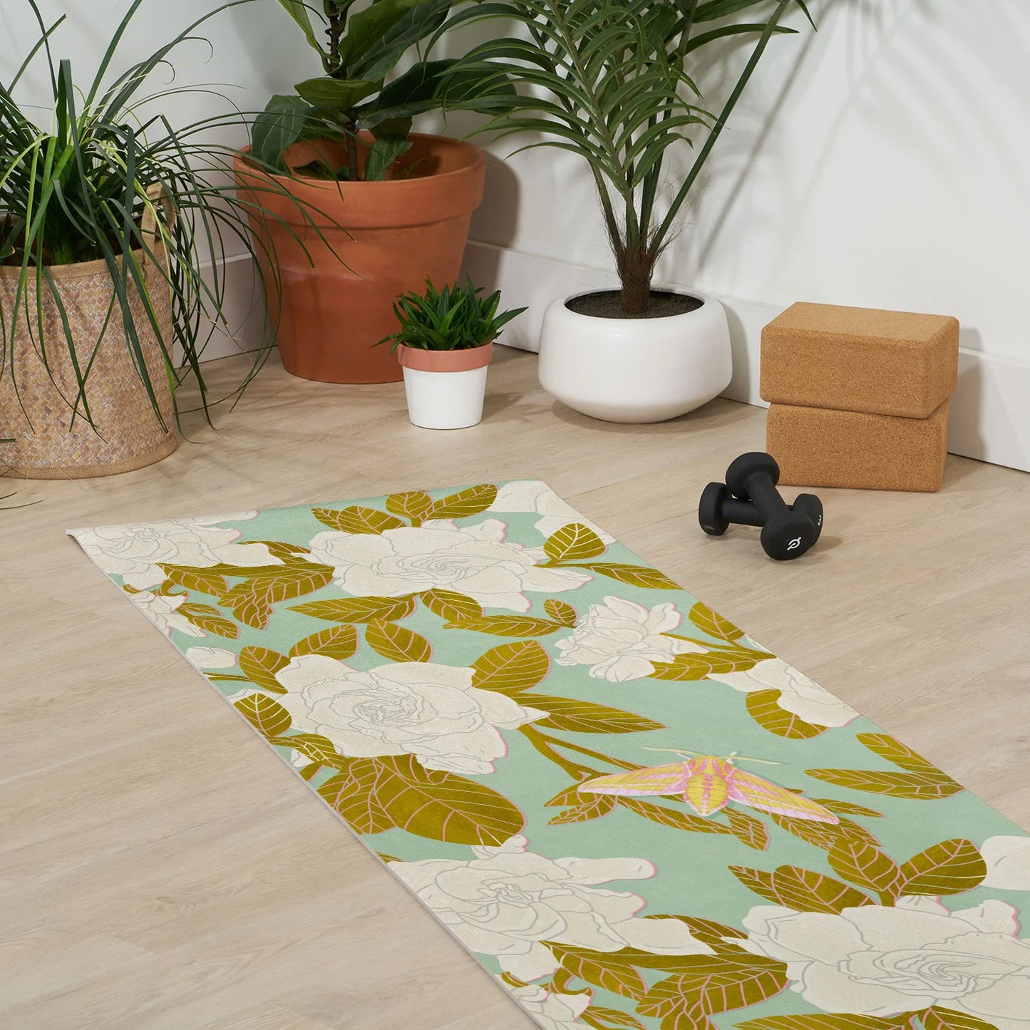 Gardenias on Green Yoga Mat