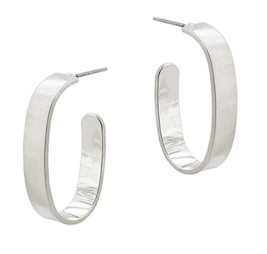 Flat Oval Silver Hoop Earrings