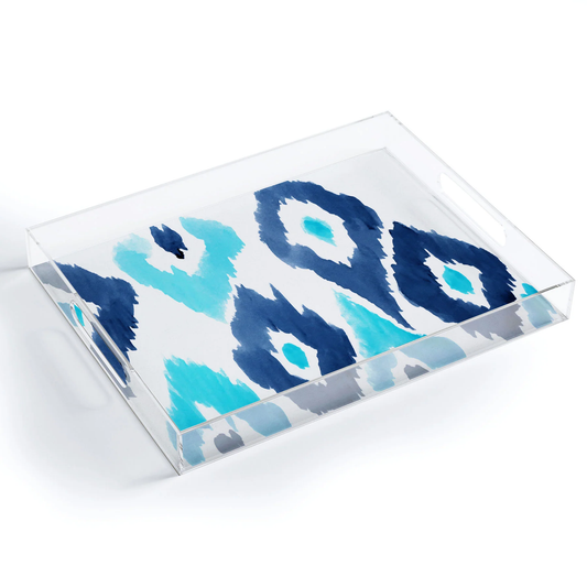 Malibu Blue Ikat Acrylic Tray - Medium w/Handles